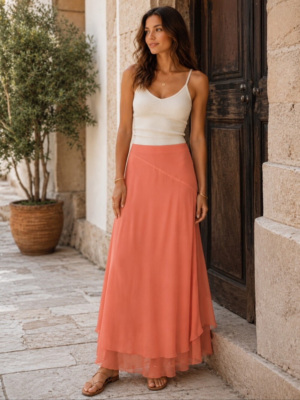 $238 For Love & Lemons Nuuly Coral maxi skirt or midi dress